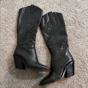 Vince Camuto Afelia Leather Square Toe Western Knee High Boots